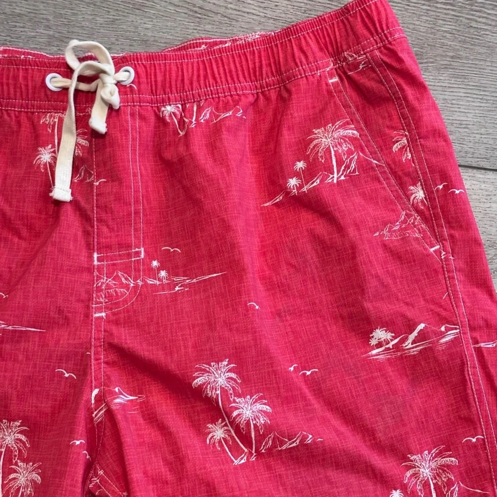 Johnnie-O Swim Trunks Mens Large Malibu Red Palm Tree Tropical Board Shorts NEW